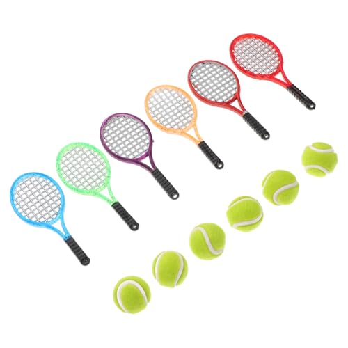 ibasenice 6 Sätze Mini-Sportartikel Mini-Tennisschläger Mini-Tennisausrüstung Minifiguren Spielzeug-Tennisschläger- dekorative Mini-Werkzeuge dekoratives Mini-Hauswerkzeug Beflockung von ibasenice