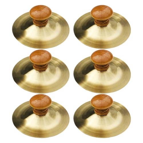 ibasenice 6 Stück Kinder Schlaginstrument Bauchtanz Fingerzills Marschbecken Handbecken Kleine Fingerbecken Musikinstrument Gong Kleine Handbecken Mini Gong Goldenes Metall von ibasenice