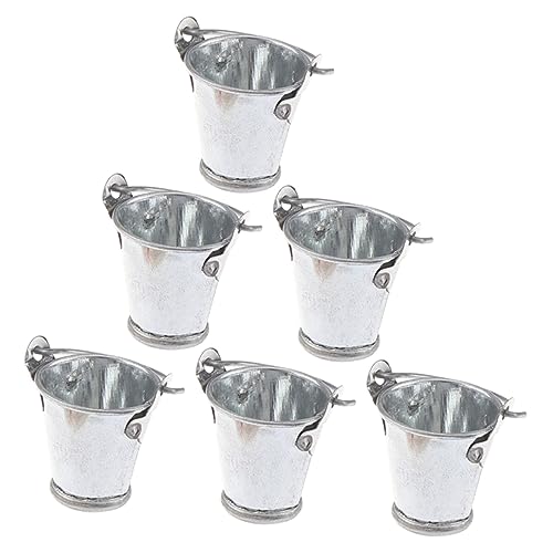 ibasenice 6St Modell mit silbernem Eimer weißer Eimer Zinn zusammenklappbarer Eimer Becken Mini-Eimer für kinderspielzeug Mini-Halter Miniatur-Gartenzubehör Metall Silver von ibasenice