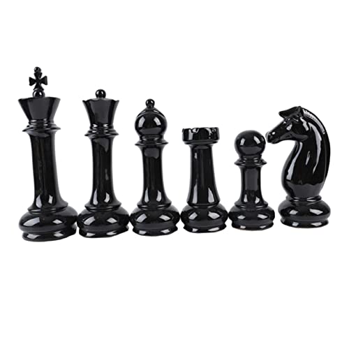 ibasenice 6St Schach Ornamente Spiel Schwarze Büroeinrichtung Schach Wohnkultur schwarzes Schach Schachkönig Ritterstatue schachcomputer Chess Schach interessantes Schach Keramik Black von ibasenice