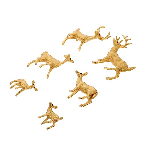 ibasenice 6st Künstliche Hirsche Bildungsspielzeug Wildes Tier Simulieren Kreativer Tierschmuck Weihnachten Rentier-Modell Tischdeko Tierische Desktop-Dekoration Tiermodell PVC Golden von ibasenice