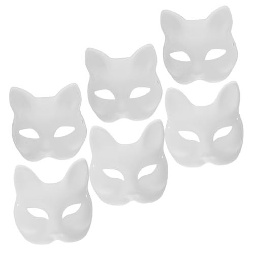 ibasenice 6st Leere Maske Maskerade-maske Für Frauen Kitsune-fuchs-maske Oni-maske Unbemalte Fuchsmaske Cosplay-maske Katze Gesichtsmaske Halloween-maske Maskerade Maske Männer Plastik Weiß von ibasenice