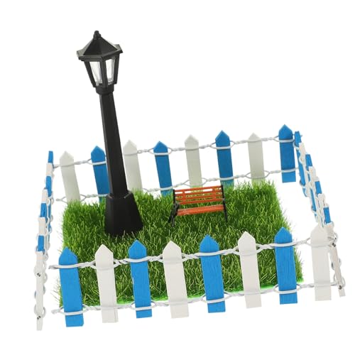 ibasenice 7 Teiliges Miniatur Garten Set Mit Straßenlaterne Und Parkstuhl Dekoration Für Kleingarten Hof Und Miniatur Landschaft Mit Kunstgras Zubehör Für Wichtel Und Gartenfiguren von ibasenice