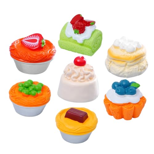 ibasenice 7st Miniaturdesserts Simulierter Kuchen Kleine Kuchen Kleiner Kuchen Gefälschter Kuchen Miniaturlebensmittel Realistisch Realistisches Spielzeugfutter Kleine Obstkuchenfigur Harz von ibasenice