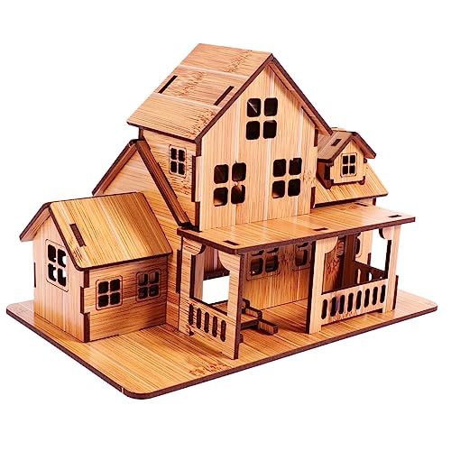 ibasenice DIY Holzornament Spielzeughaus selber Machen Mini-Haushandwerk Mini- DIY büro Dekoration Schlafzimmer Dekoration Puzzlematte Holzhaus Spielzeug Modellbau aus Holz Bambus Khaki von ibasenice