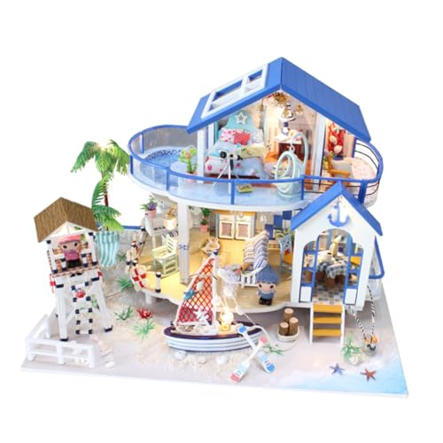 ibasenice Hause DIY Miniature House DIY Miniatur Holzmodellhaus Bausatz Kreatives See Thema Assemble Model Toy Holzspielzeug Für Dekoratives DIY Holzornament Ideal Als Für Bastelfreunde von ibasenice