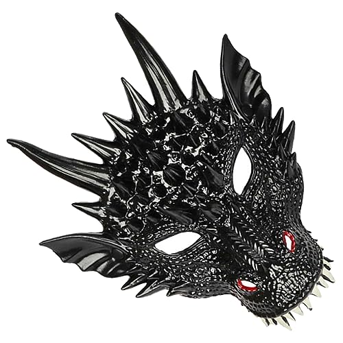 ibasenice Drachenmaske halloween masken halloweenmaske Kostümzubehör opmasken halloween gesichtsmaske Drachen Gesichtsmaske Halloween-Drachenkopfmaske Drachenkopf Maske Pu Black von ibasenice