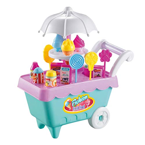 ibasenice Eiscreme-Süßigkeitswagen Rollenspiel-Essen Dessert Lebensmittel Supermarktwagen Süßigkeiten-Miniwagen Tischspielzeug Trolley-Set Spielzeug Mit Musiklicht Tolles Für von ibasenice