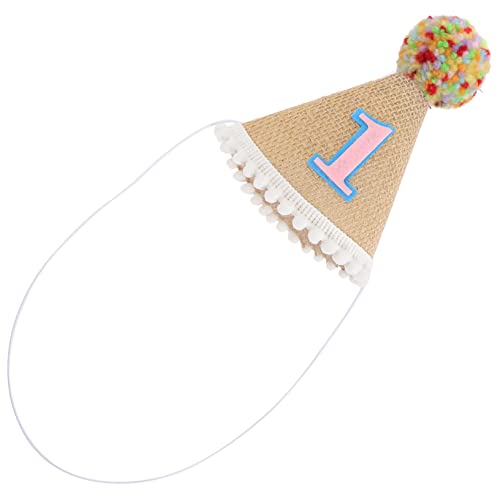 ibasenice Kinder-Tiara Geburtstagsparty-hut Erster Geburtstag Dekor Baby Geburtstag Kopfbedeckungen Dekorativer Partyhut Mini-sombrero-hüte 1 Leinen- Empfindlich Rosa Stirnband Kind von ibasenice