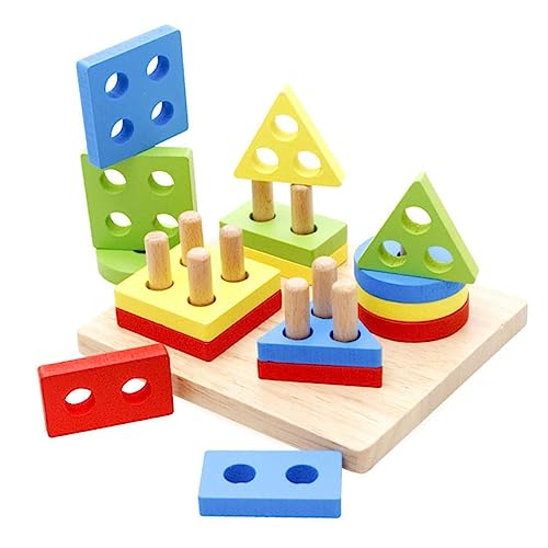 ibasenice Holzbausteine Set Für Kleinkinder Geometrische Formen Puzzles Strukturspielzeug Für Frühes Lernen Zufällige Farben Montessori Lernspielzeug Für Ab 1 Jahr von ibasenice