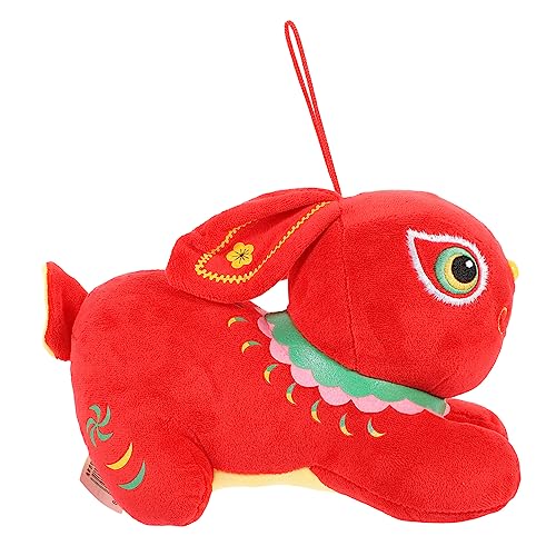 ibasenice Kleine Hasenpuppe Stoffhase Stofftier Schönes Kleines Kaninchen Chinesische Neujahrsdekoration Exquisites Maskottchen Hase Hängendes Kleines Kaninchen Rotes Polyester von ibasenice