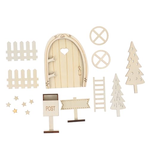 ibasenice Mikrolandschafts-elfentür DIY Graffiti-feentüren Mini Gartentür Miniatur-feenfenster Puppenhaus-miniaturtür Puppenhaus-weihnachtsdekoration Elfen-fee-tür-Set Feentür-kit Holz Beige von ibasenice