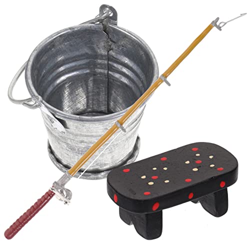 ibasenice Miniatur Angler Set Dekorative Angelrute Mini Eimer Und Sitzbank Für Puppenhaus 3 Teiliges Set Für Kreative Spielideen Und Fotografie Requisiten von ibasenice