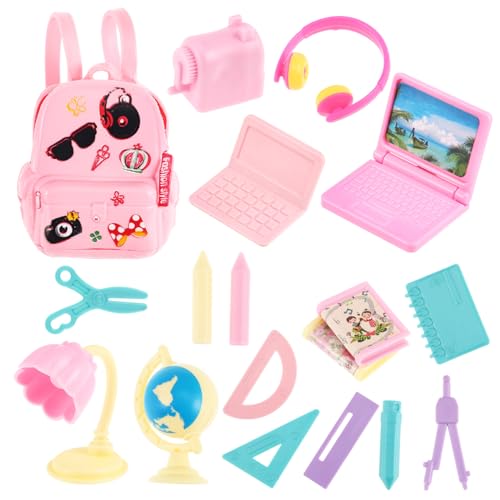 ibasenice Miniatur Schulsachen Set Für Puppen BJD Mini Rucksack Mit 18 PVC Zubehörteilen Zufälligen Farben Puppenhaus Zubehör Für ädchen Und Jungen Geschenkidee Für von ibasenice