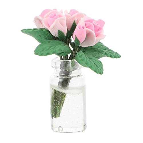 ibasenice Puppenhaus Rosen Mini-töpfe Abs Künstliche Pflanzen Miniatur Rosendekor Eingetopft Ornament Vase Hauspflanzentöpfe Mini-pflanzenmodell Mini -gartendekoration Rosa Ton von ibasenice