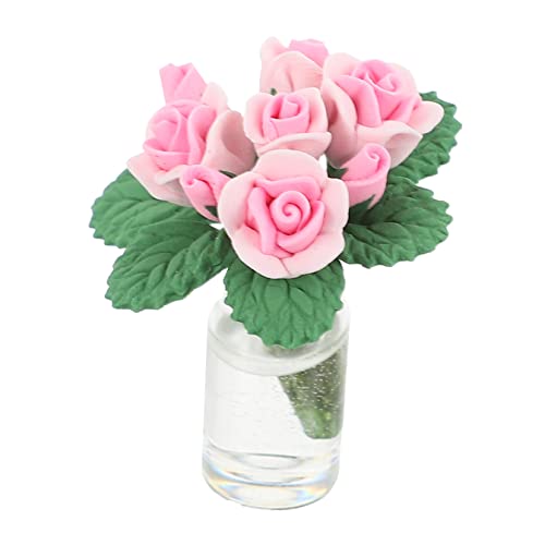 ibasenice Puppenhaus Rosen Vase Miniaturen eingetopft Pflanzen Abs miniaturfiguren microanlagen Micro Plants Rosenblüten stylingo Mini- -Bonsai-Ornament Mini-Topfpflanze Ton Rosa von ibasenice