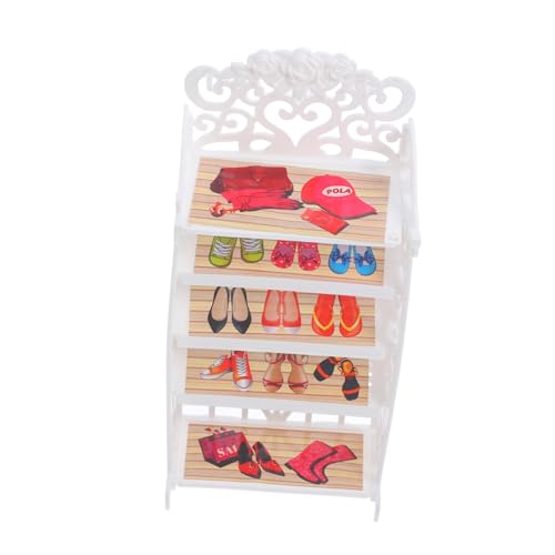 ibasenice Puppenschuhschrank Puppenschuh-Organizer Babypuppen-hochstuhl Puppenhausmöbel Puppenwagen Zubehör Für Babypuppen Puppenzubehör Miniatur-schuhregal Mini- Schuhregal Abs Weiß von ibasenice