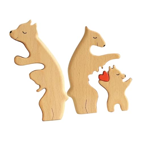 ibasenice Puzzle- und Kindbär Bärenstatue Familienpuzzle Desktop-Bären-Dekor Bär Figur Holzornament Holz-Ornament Spielzeug Bärenfigur aus Holz Bärenskulptur aus Holz Kiefernholz von ibasenice