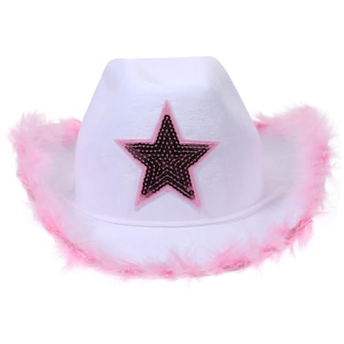 ibasenice Roter Cowboyhut vaqueros Sombrero weiblicher Cowboyhut party accessoires cowgirl hut cosplays Costume accessory Cowgirl hat westliche Hüte Hut für die Party Frauen Hut Plüsch Weiß von ibasenice