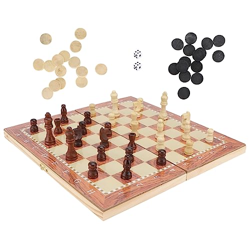 ibasenice 3-in-1 Schachbrett-Set Internationales Schach Backgammon Holzschachspiel Spielzeug für Jungen und Mädchen Pädagogisches Familienspiel von ibasenice