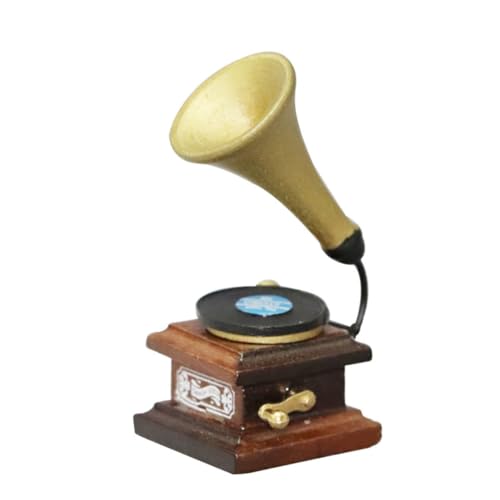 ibasenice Simuliertes Grammophon Miniatur-Musikinstrument Heimdekoration Mini-Puppen Mini-hausphonograph Retro- Mädchen Puppenhausmöbel Vintage- Golden Hölzern von ibasenice