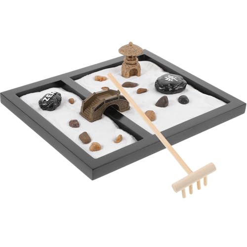 ibasenice Zen Garten Miniatur Landschaft Sandtisch Für Desktop Meditation Garten Miniatur Landschaft Miniatur Landschaft Mit Sand Schwarz von ibasenice