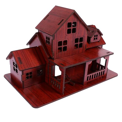 ibasenice holzspielzeug selber Machen Mini- DIY winziges selber Machen Mini-Haushandwerk büro Dekoration Office Decoration Puzzlematte Modellbau aus Holz Montagehaus aus Holz Brown von ibasenice