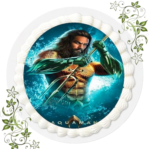 FONDANT Tortenbild, Zuckerbild mit Motiv, Essbares Foto für Torten, Tortenbild, Tortenaufleger Ø 20cm FONDANT Aquaman Nr. 1 von ich