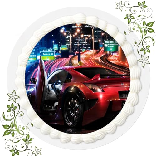 FONDANT Tortenbild, Zuckerbild mit Motiv, Essbares Foto für Torten, Tortenbild, Tortenaufleger Ø 20cm FONDANT Auto/Cars Nr. 5 von ich