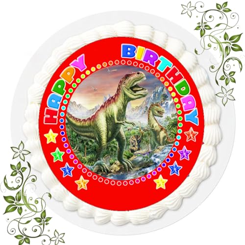 FONDANT Tortenbild, Zuckerbild mit Motiv, Essbares Foto für Torten, Tortenbild, Tortenaufleger Ø 20cm FONDANT Dinosaurier Nr. 64 von ich