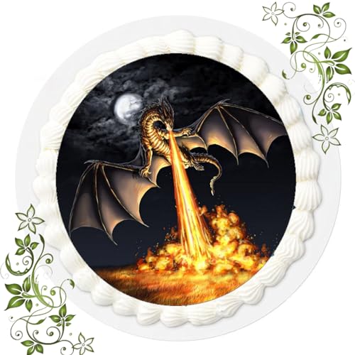 FONDANT Tortenbild, Zuckerbild mit Motiv, Essbares Foto für Torten, Tortenbild, Tortenaufleger Ø 20cm FONDANT Drachen Nr. 6009 von ich