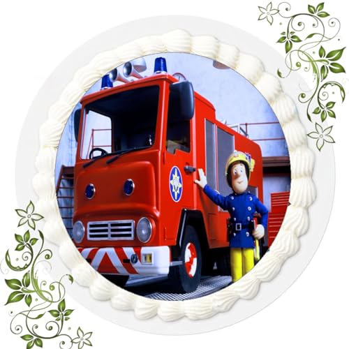 FONDANT Tortenbild, Zuckerbild mit Motiv, Essbares Foto für Torten, Tortenbild, Tortenaufleger Ø 20cm FONDANT Feuerwehrmann Sam Nr. 18 von ich