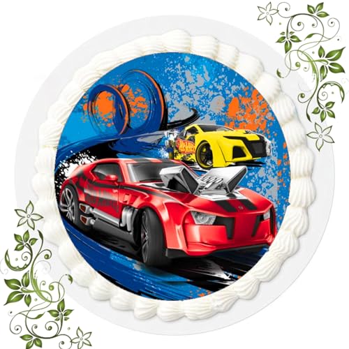 FONDANT Tortenbild, Zuckerbild mit Motiv, Essbares Foto für Torten, Tortenbild, Tortenaufleger Ø 20cm FONDANT Hot Wheels Nr. 10 von ich