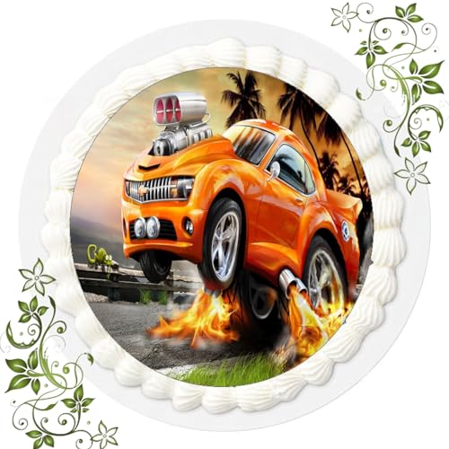 FONDANT Tortenbild, Zuckerbild mit Motiv, Essbares Foto für Torten, Tortenbild, Tortenaufleger Ø 20cm FONDANT Hot Wheels Nr. 2 von ich