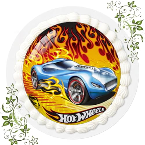 FONDANT Tortenbild, Zuckerbild mit Motiv, Essbares Foto für Torten, Tortenbild, Tortenaufleger Ø 20cm FONDANT Hot Wheels Nr. 7 von ich