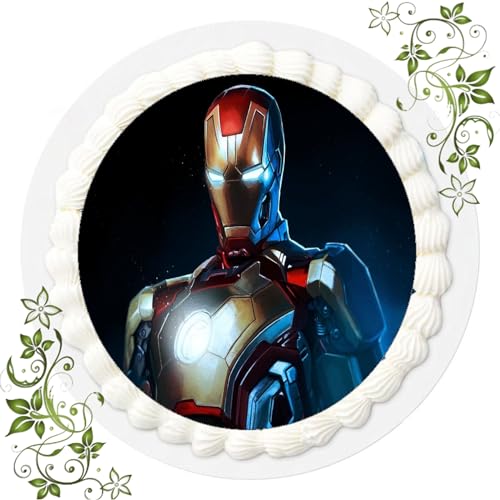 FONDANT Tortenbild, Zuckerbild mit Motiv, Essbares Foto für Torten, Tortenbild, Tortenaufleger Ø 20cm FONDANT Iron Man Nr. 4 von ich