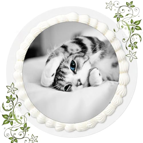 FONDANT Tortenbild, Zuckerbild mit Motiv, Essbares Foto für Torten, Tortenbild, Tortenaufleger Ø 20cm FONDANT Katzen Nr. 24 von ich