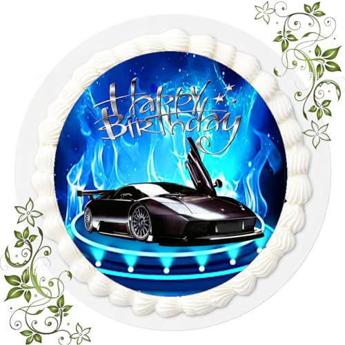 FONDANT Tortenbild, Zuckerbild mit Motiv, Essbares Foto für Torten, Tortenbild, Tortenaufleger Ø 20cm FONDANT Lamborghini Nr. 4 von ich