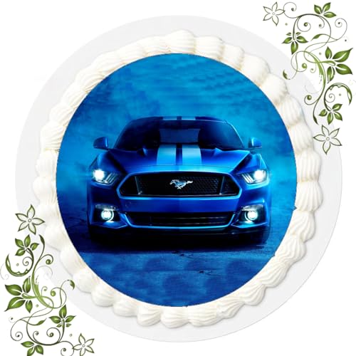 FONDANT Tortenbild, Zuckerbild mit Motiv, Essbares Foto für Torten, Tortenbild, Tortenaufleger Ø 20cm FONDANT Muscle Car Mustang Nr. 6072 von ich