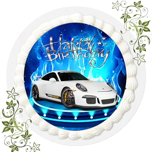 FONDANT Tortenbild, Zuckerbild mit Motiv, Essbares Foto für Torten, Tortenbild, Tortenaufleger Ø 20cm FONDANT Porsche Nr. 2 von ich