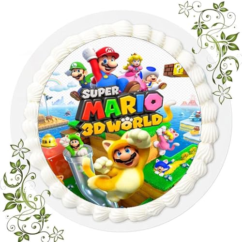 FONDANT Tortenbild, Zuckerbild mit Motiv, Essbares Foto für Torten, Tortenbild, Tortenaufleger Ø 20cm FONDANT Super Mario T30 von ich