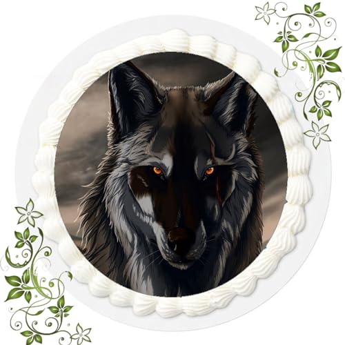 FONDANT Tortenbild, Zuckerbild mit Motiv, Essbares Foto für Torten, Tortenbild, Tortenaufleger Ø 20cm FONDANT Wolf Nr. 3 von ich