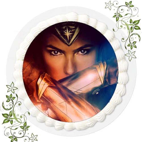 FONDANT Tortenbild, Zuckerbild mit Motiv, Essbares Foto für Torten, Tortenbild, Tortenaufleger Ø 20cm FONDANT Wonder Woman Nr. 1 von ich