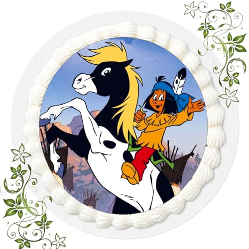 FONDANT Tortenbild, Zuckerbild mit Motiv, Essbares Foto für Torten, Tortenbild, Tortenaufleger Ø 20cm FONDANT Yakari Nr. 1 von ich