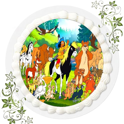 FONDANT Tortenbild, Zuckerbild mit Motiv, Essbares Foto für Torten, Tortenbild, Tortenaufleger Ø 20cm FONDANT Yakari Nr. 4 von ich