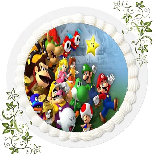 Fondant Tortenbild, Zuckerbild Essbares Foto für Torten, Tortenaufleger Ø 20cm - Super Mario Nr. 1 von Nintendo, 1 Stück, Bunt (Mix aus Rot, Blau und Grün) von ich