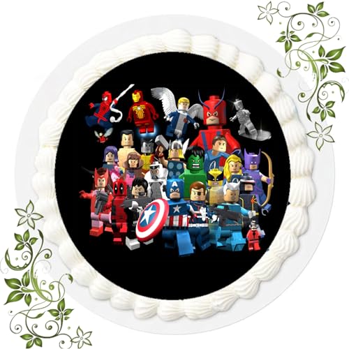 ich FONDANT Tortenbild, Zuckerbild mit Motiv, Essbares Foto für Torten, Tortenbild, Tortenaufleger Ø 20cm FONDANT Lego Marvel Superheroes Nr. 5, Mehrfarbig von ich