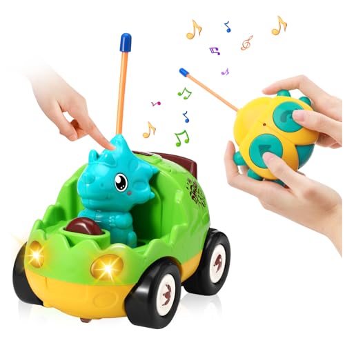 icyant Cartoon RC Rennauto Ferngesteuertes, Radio Control Rennwagen Spielzeug mit Musik Sound Fernbedienung und Licht, Ferngesteuertes Auto Geschenk für Junge Mädchen 2 3 4 5 + Jahre von icyant