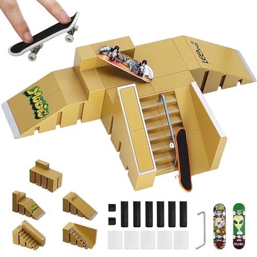 ideallife Fingerboard Rampen Set, Mini Fingerboard Skate Park Kit für Kinder, 2 Komplett-Boards und Mini-Rampe für Skate-Tricks, Kinderspielzeug für Jungen und Mädchen von ideallife