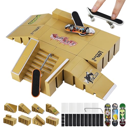 ideallife Fingerboard Rampen Set, Mini Fingerboard Skate Park Kit für Kinder, 3 Komplett-Boards und Mini-Rampe für Skate-Tricks, Kinderspielzeug für Jungen und Mädchen von ideallife